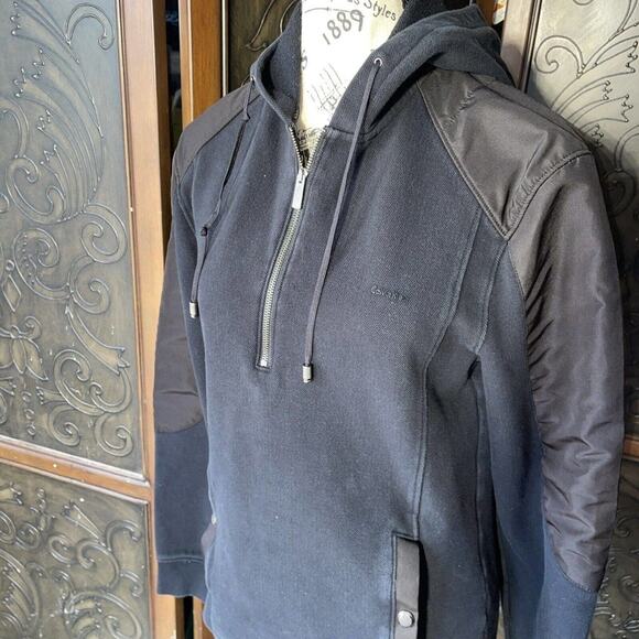 Calvin Klein 1/4 Zip Black Hooded Pull Over Sweater Women's Size S - Picture 2 of 6